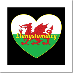 Llanystumdwy Wales UK Wales Flag Heart Posters and Art